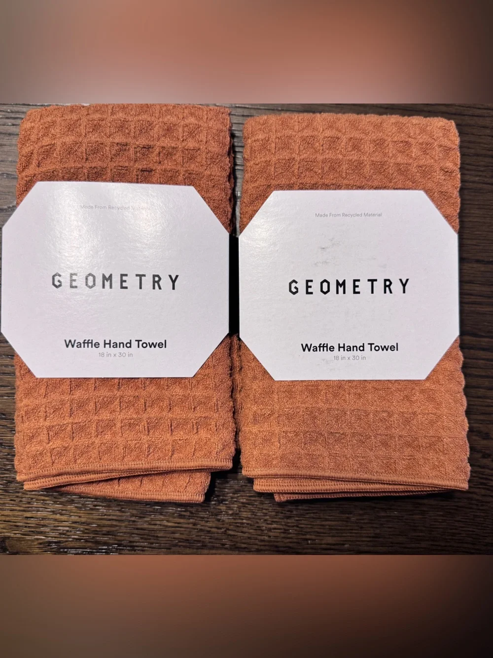 NWT Geometry Set of Two Waffle Knit Hand Towels - Clay